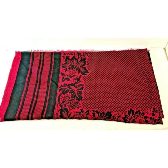 Pink & Black Jacquard Patterned Scarf With Floral & Polka Dot Design 8d - Picture 6 of 6